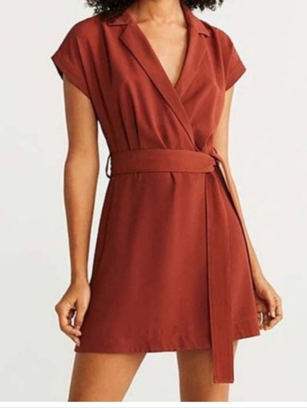 Mango Rust Wrap-Style Mini Dress with Tie Waist Size Medium